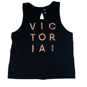 Victoria Secret Shirt Sport Sleeveless Athletic Black W Rose Gold Sparkle Large
